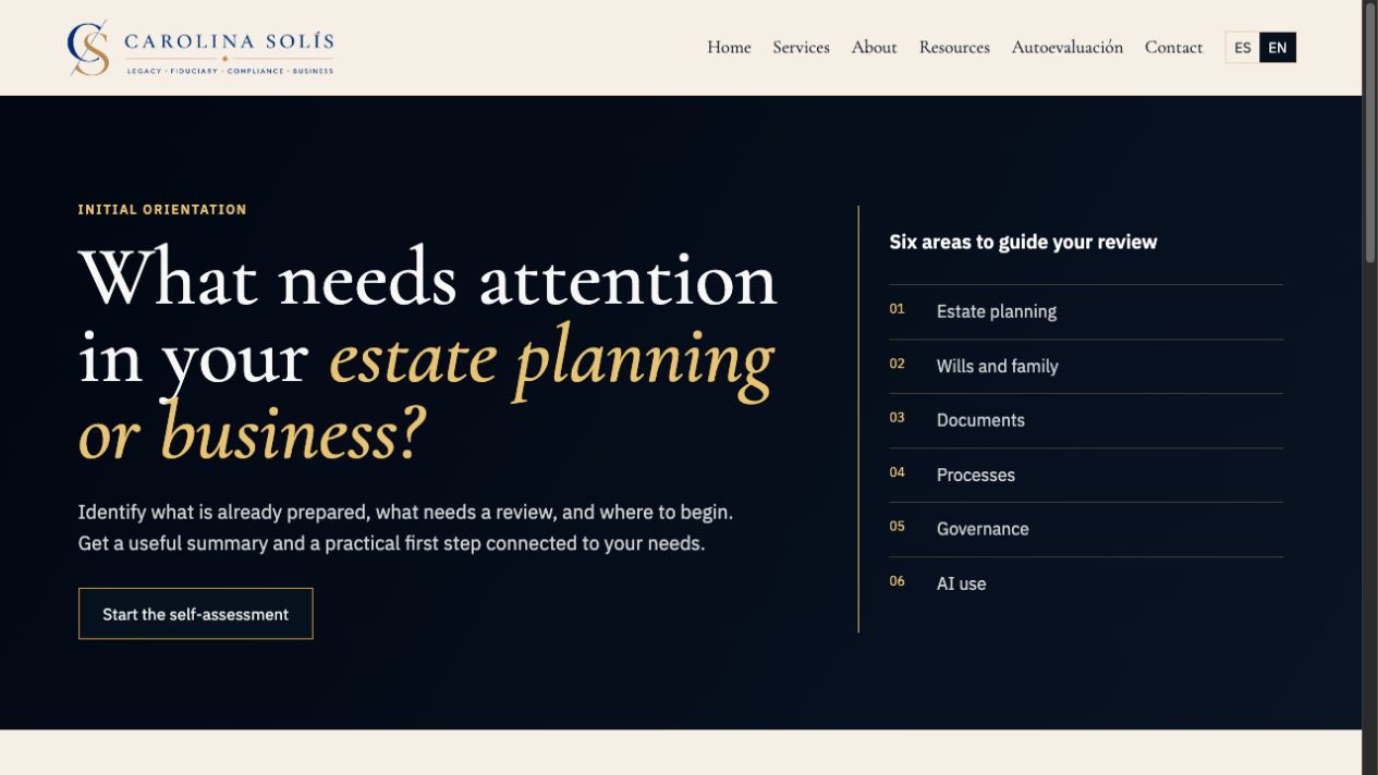 Screenshot of Carolina’s self-assessment introduction