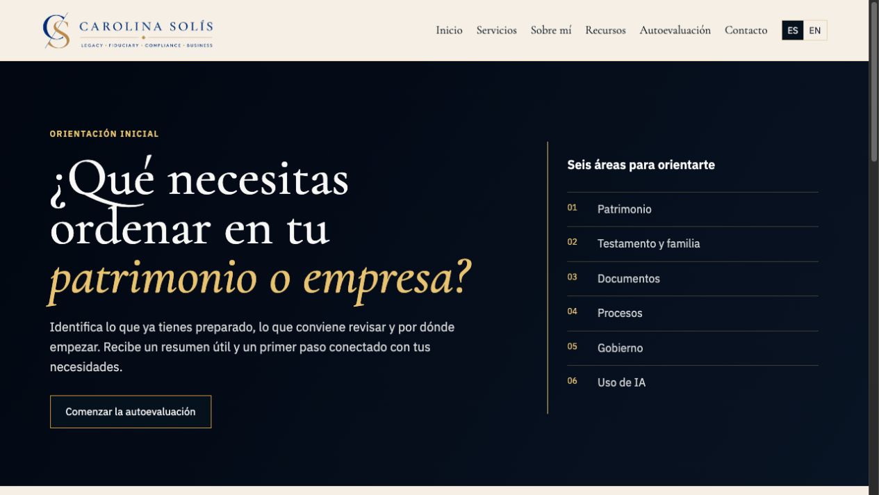 Captura de la página inicial de la autoevaluación de Carolina